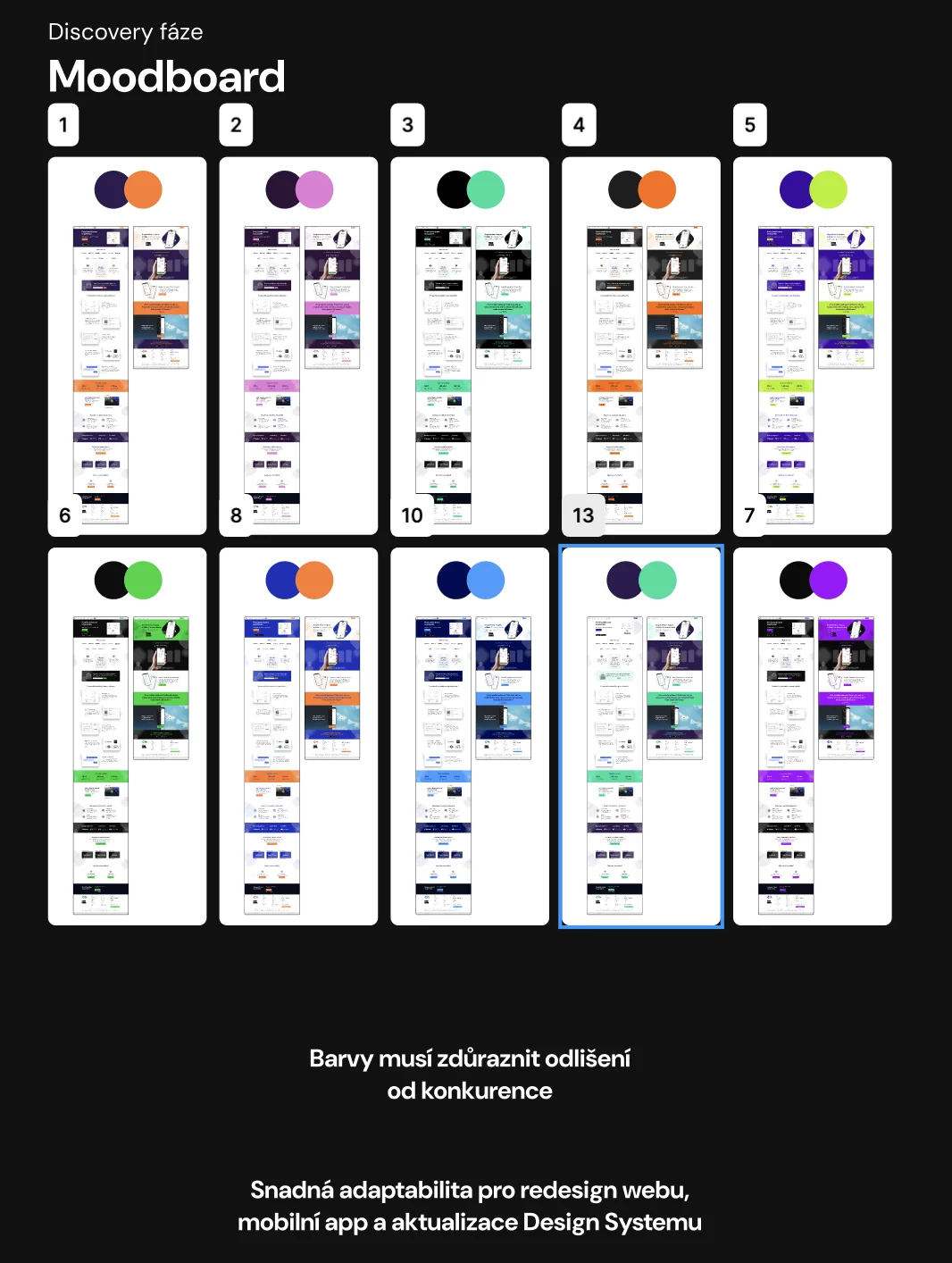 Moodboard: 10 color combinations applied to the whole Coinmate website