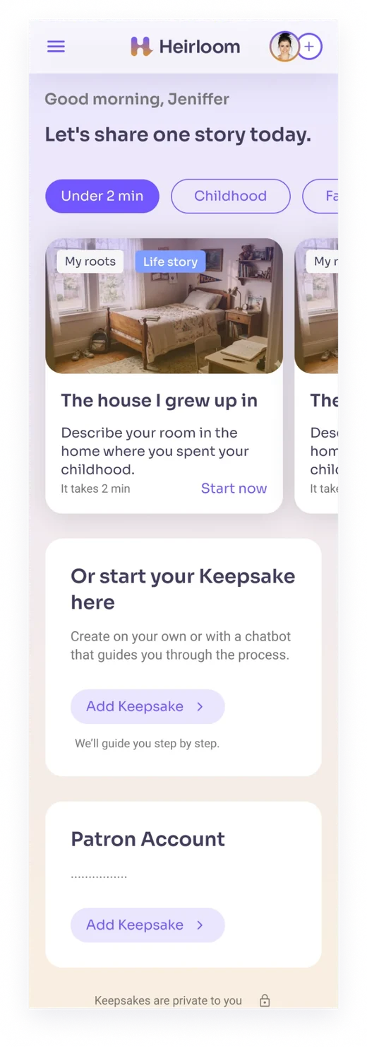 Heirloom home page on mobile